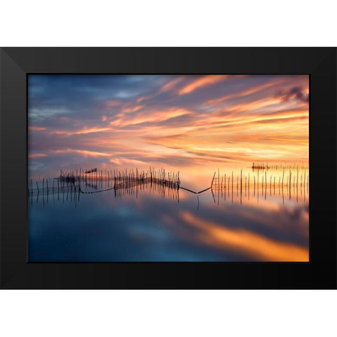 Fishnets Black Modern Wood Framed Art Print by Beut, Jose