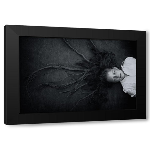 Roots Black Modern Wood Framed Art Print with Double Matting by Delrue, Mirjam
