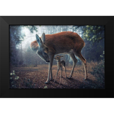 Mother And Fawn Black Modern Wood Framed Art Print by Wilhelm, John