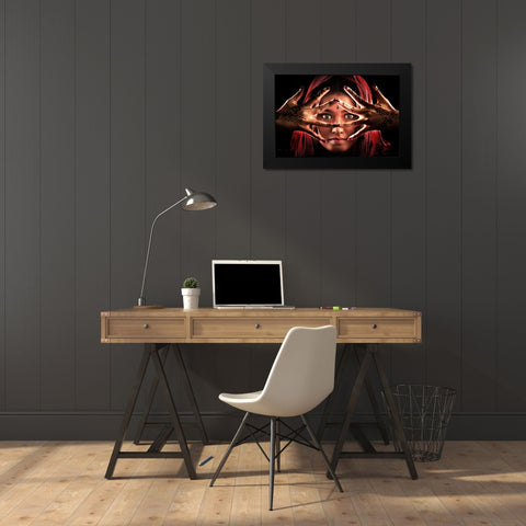 Face Of India Black Modern Wood Framed Art Print by Lee, Ivan