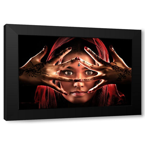 Face Of India Black Modern Wood Framed Art Print with Double Matting by Lee, Ivan