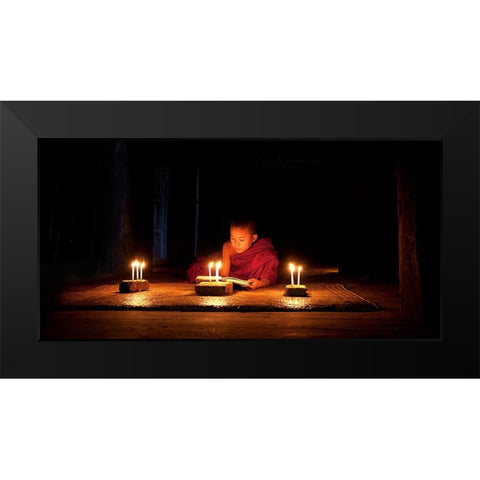 Night Reading Black Modern Wood Framed Art Print by Lee, Marcus