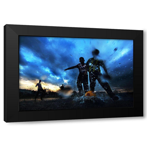 Water And Football Black Modern Wood Framed Art Print with Double Matting by Kuzeyemir