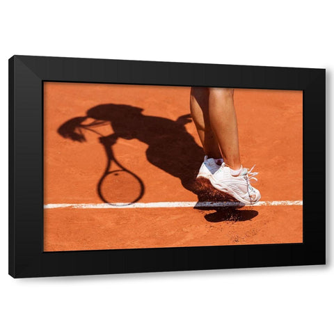 1St Serve Black Modern Wood Framed Art Print with Double Matting by Loire, Herve