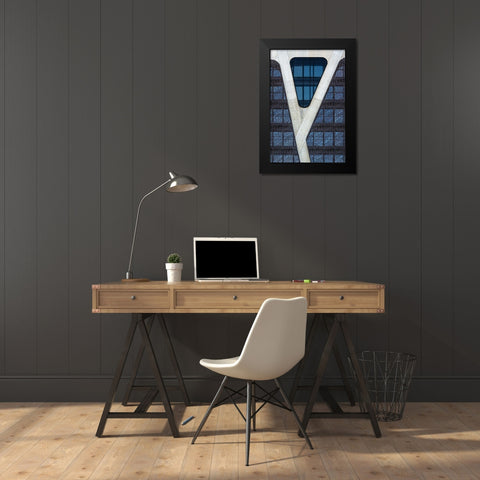 Blue Triangle Black Modern Wood Framed Art Print by Van Den, Jef
