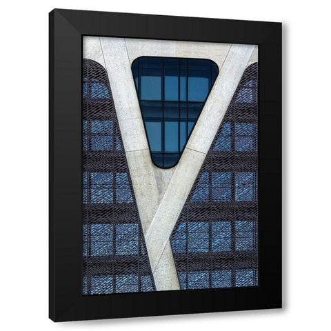 Blue Triangle Black Modern Wood Framed Art Print by Van Den, Jef
