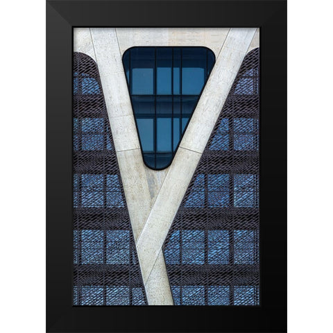 Blue Triangle Black Modern Wood Framed Art Print by Van Den, Jef
