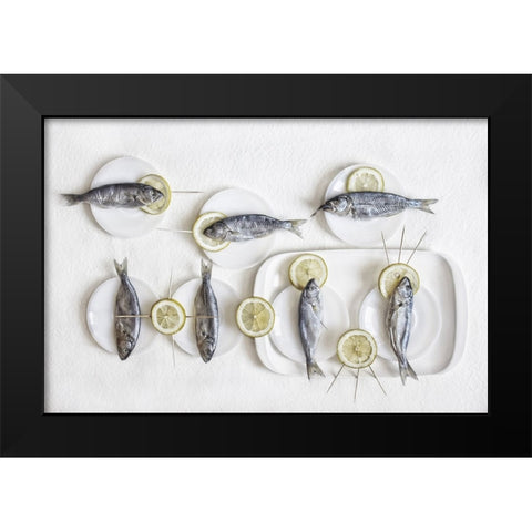 Still Life With Fish Black Modern Wood Framed Art Print by Lazarov -, Dimitar
