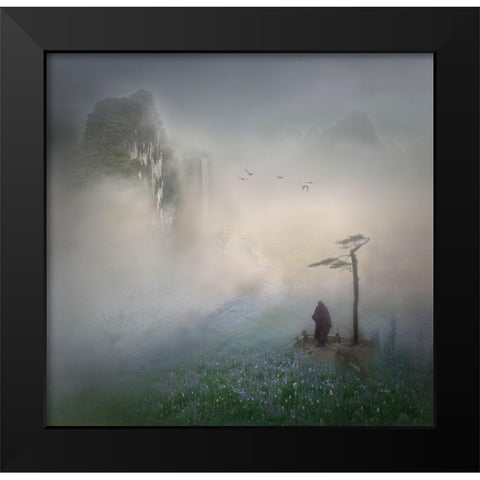 Follow The River To Where It Starts Black Modern Wood Framed Art Print by Dou, Shenshen
