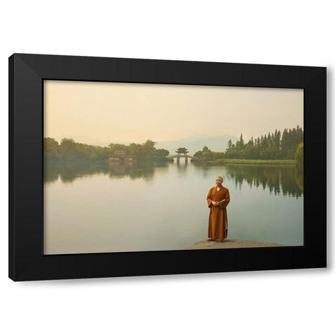 West Lake Sunrise Black Modern Wood Framed Art Print by and Teodora, Ivaylo