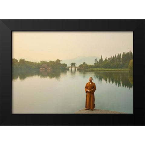 West Lake Sunrise Black Modern Wood Framed Art Print by and Teodora, Ivaylo