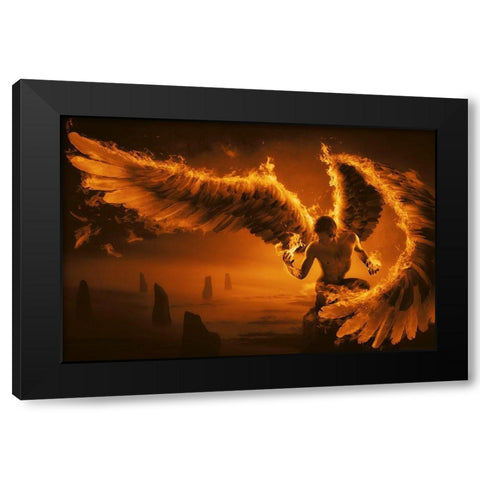 Fiery Black Modern Wood Framed Art Print by Kiciak, Christophe