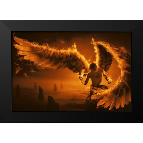 Fiery Black Modern Wood Framed Art Print by Kiciak, Christophe