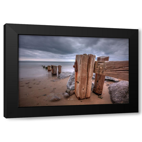 Weathered Wood In Colour Black Modern Wood Framed Art Print with Double Matting by Holmes, John