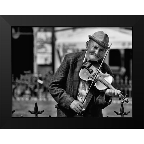 A Street Musician Black Modern Wood Framed Art Print by Vodnansky, Zdenek