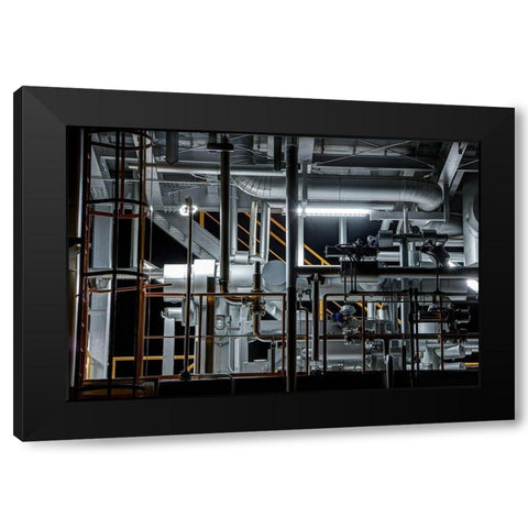 Plumbing Black Modern Wood Framed Art Print by Hara, Tomoshi