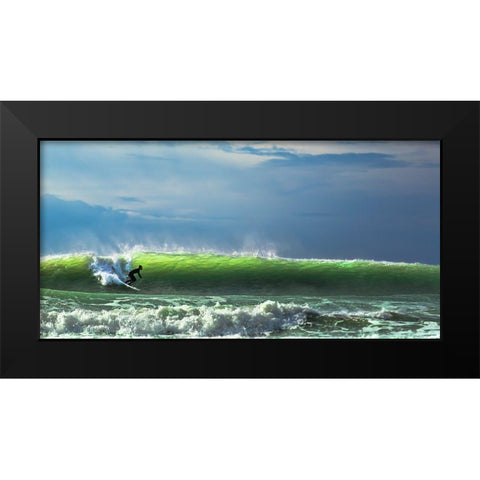 Catch The Wave Black Modern Wood Framed Art Print by Mei, Massimo