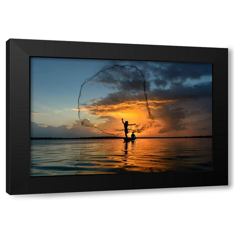 Nets In Sunset Black Modern Wood Framed Art Print by Whanset, Saravut