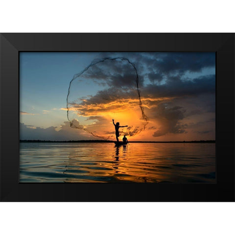 Nets In Sunset Black Modern Wood Framed Art Print by Whanset, Saravut