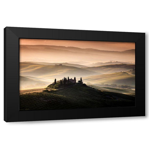 A Tuscan Country Landscape Black Modern Wood Framed Art Print with Double Matting by Bogaerts, Sus
