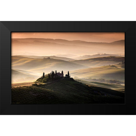 A Tuscan Country Landscape Black Modern Wood Framed Art Print by Bogaerts, Sus