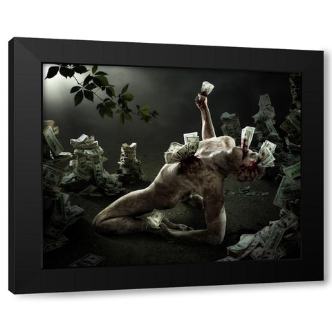 Greed Black Modern Wood Framed Art Print with Double Matting by Kiciak, Christophe