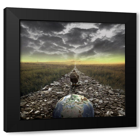Welcome To The Universe Black Modern Wood Framed Art Print by Valentino, Ivan
