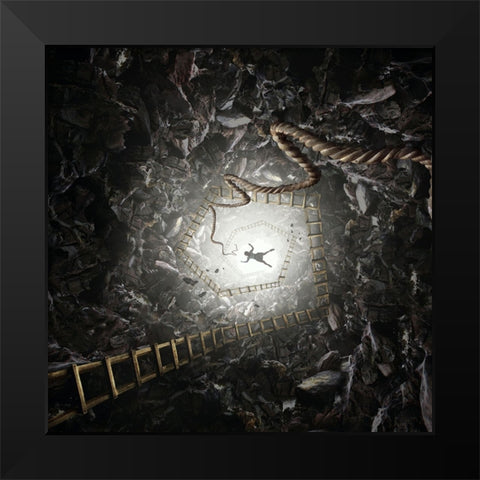 Mission Failed Black Modern Wood Framed Art Print by Valentino, Ivan