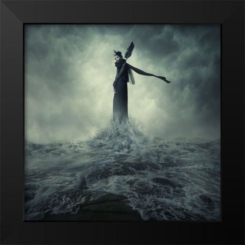 Queen Of The Darkness Black Modern Wood Framed Art Print by Hardibudi