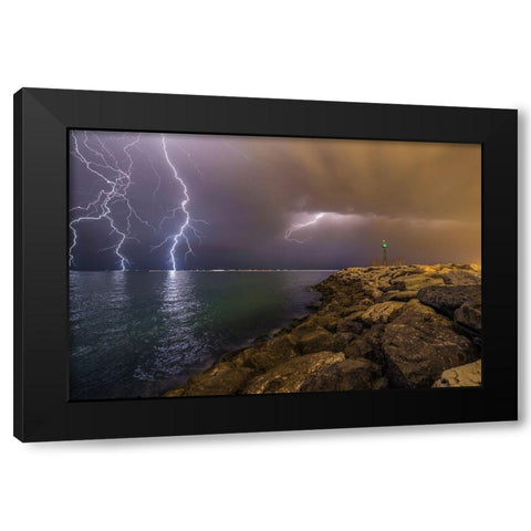 When Lightning Strikes Black Modern Wood Framed Art Print by Momenzadeh, Mehdi