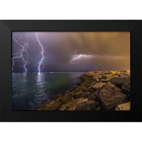 When Lightning Strikes Black Modern Wood Framed Art Print by Momenzadeh, Mehdi