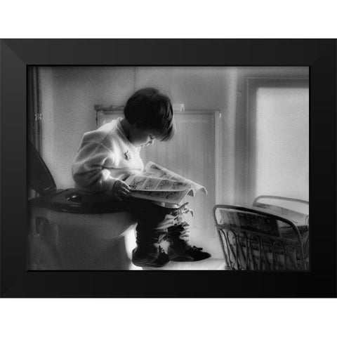 Childhood Series : Poo Time Black Modern Wood Framed Art Print by Depaepe, Yvette