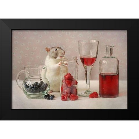 Snoozy With Fruit Black Modern Wood Framed Art Print by Van Deelen, Ellen