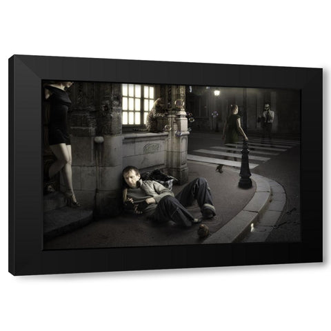 Sinking Black Modern Wood Framed Art Print with Double Matting by Kiciak, Christophe