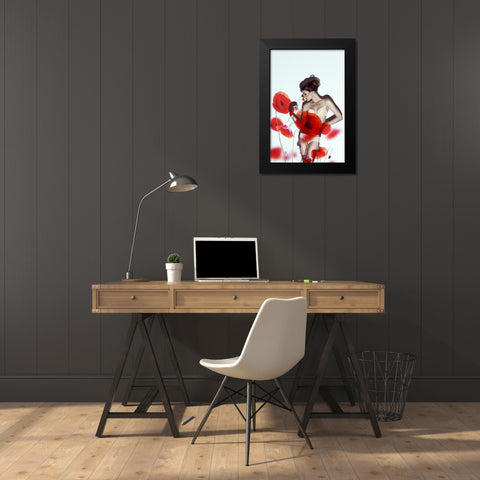 Red Black Modern Wood Framed Art Print by marinastudio