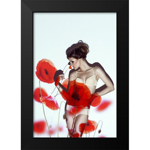 Red Black Modern Wood Framed Art Print by marinastudio