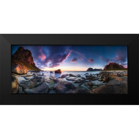 Utakleiv Sunset Black Modern Wood Framed Art Print by Nicholas Roemmelt, Dr.