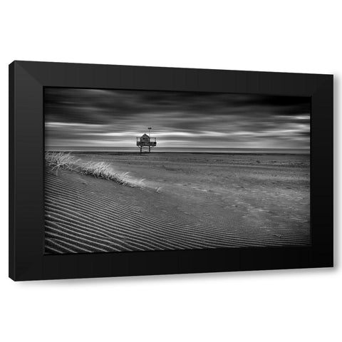 The Beach Hut Black Modern Wood Framed Art Print by Elgar, Peter