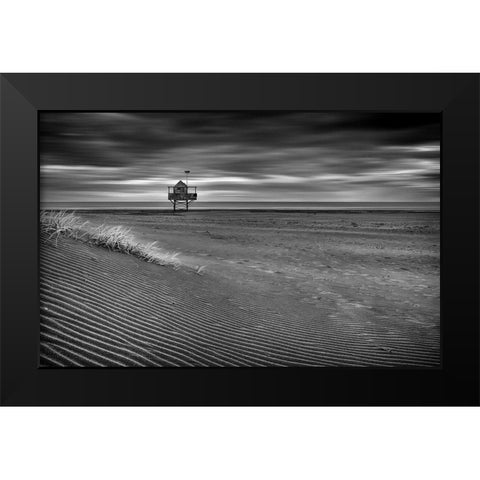 The Beach Hut Black Modern Wood Framed Art Print by Elgar, Peter