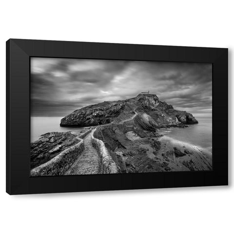 Gaztelugatxe Black Modern Wood Framed Art Print with Double Matting by Baglietto, Oskar