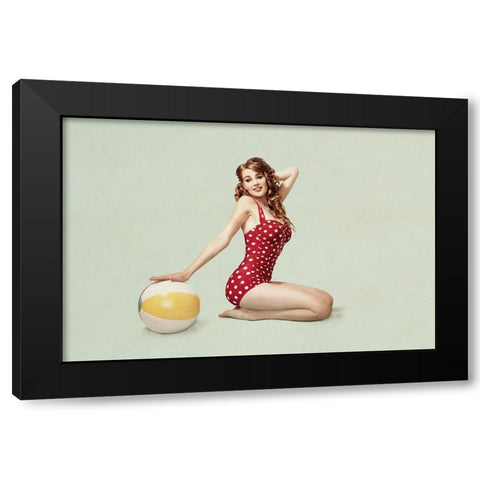 Beach Pin Up Black Modern Wood Framed Art Print with Double Matting by Peeters, Bart