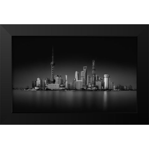 Dark Pudong Black Modern Wood Framed Art Print by Schilbe, Stefan