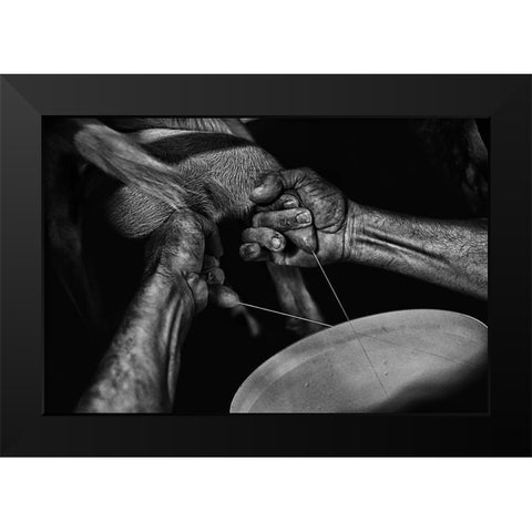La??A?Leveur De Chauvres (Goat Breeding) Black Modern Wood Framed Art Print by Allicot, Manu