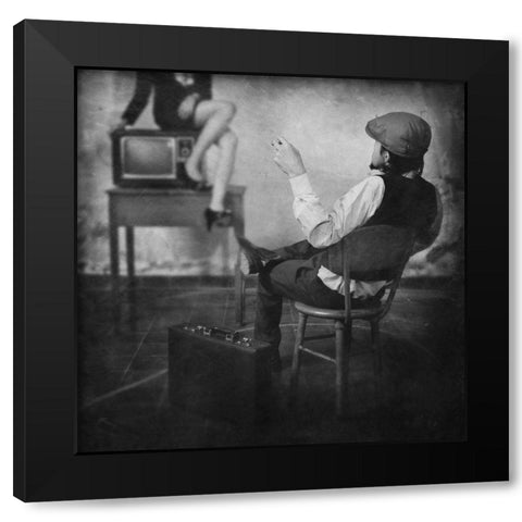 Live Television Black Modern Wood Framed Art Print with Double Matting by Satriani, Jay