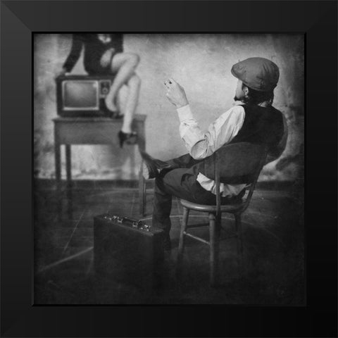 Live Television Black Modern Wood Framed Art Print by Satriani, Jay