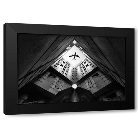 Plane City Black Modern Wood Framed Art Print by Christophe, Correy
