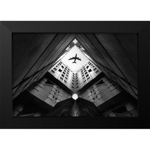 Plane City Black Modern Wood Framed Art Print by Christophe, Correy