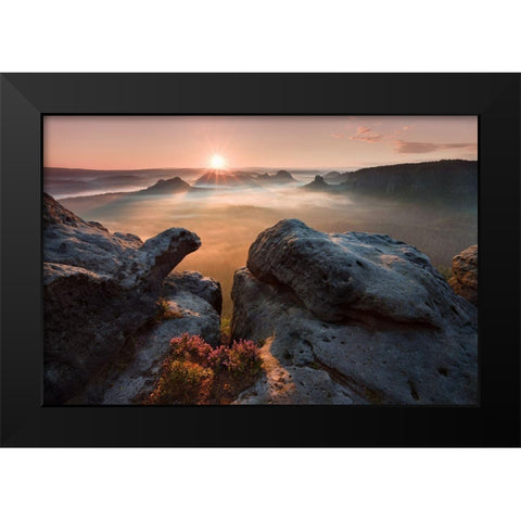 Sunrise On The Rocks Black Modern Wood Framed Art Print by Rericha, Daniel