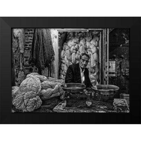 Rope Seller In A Bazaar (Iran) Black Modern Wood Framed Art Print by Inazio Kuesta, Joxe