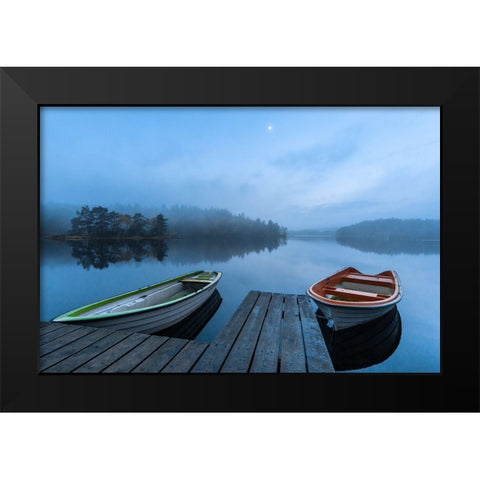 Dawn At The Lake Black Modern Wood Framed Art Print by Pettersson, Benny